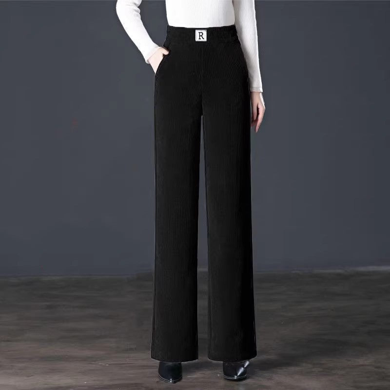 Padded corduroy wide pants for women, warm and straight
