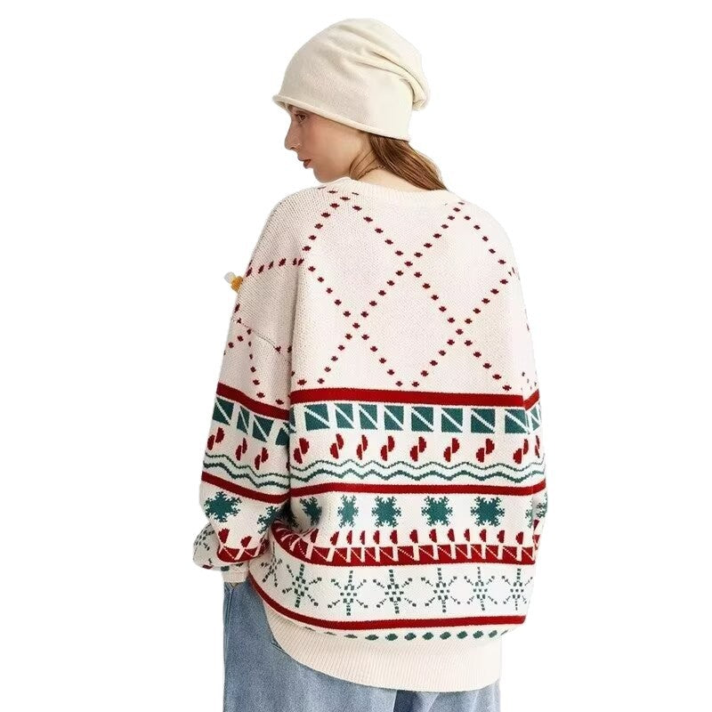 Knit pullover with round neck, ethnic style