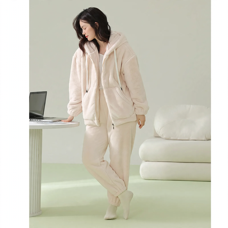 Padded hoodie pajamas with zipper, unisex