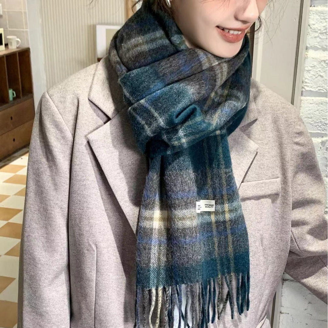 Wool scarf, 100% wool, checked, 30x180 cm