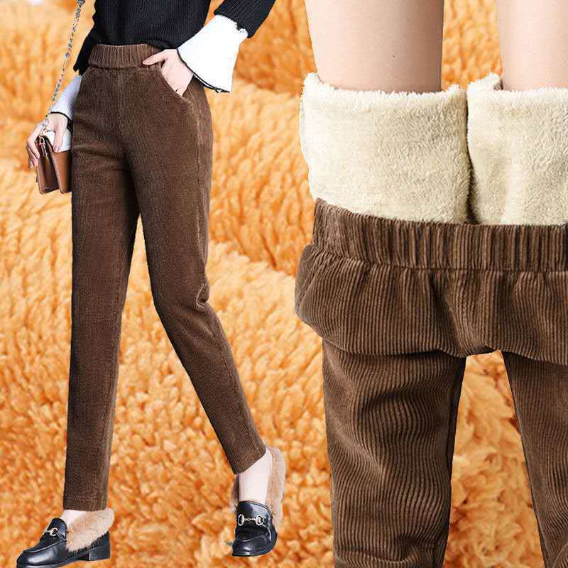 Fleece-lined cord harem pants with lamb fleece