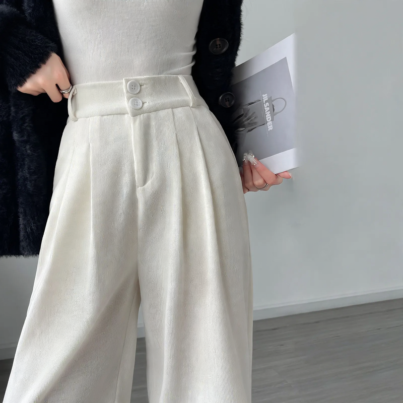 Women's corduroy pants, wide cut, lined