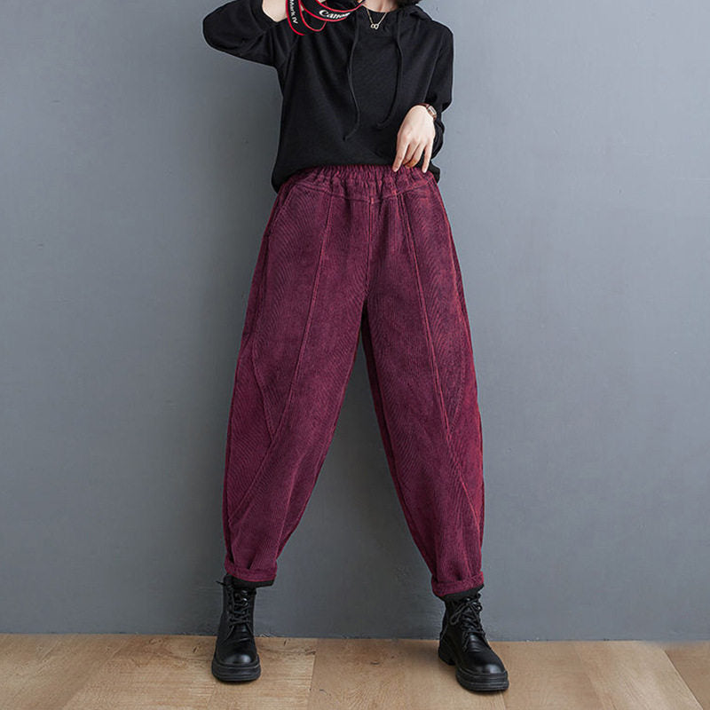 Corduroy pants for women, loose fit, lined