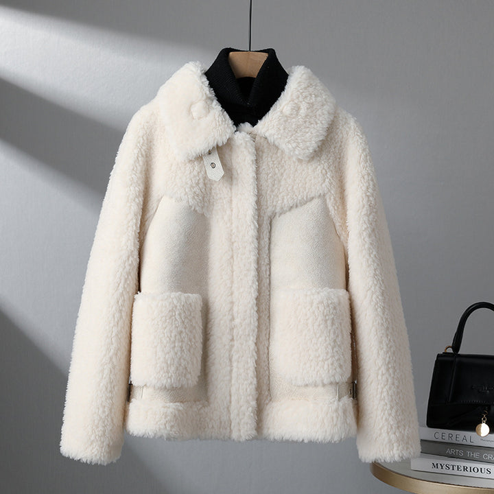 Women's Sheepskin Coat in Biker Style, Lamb Wool