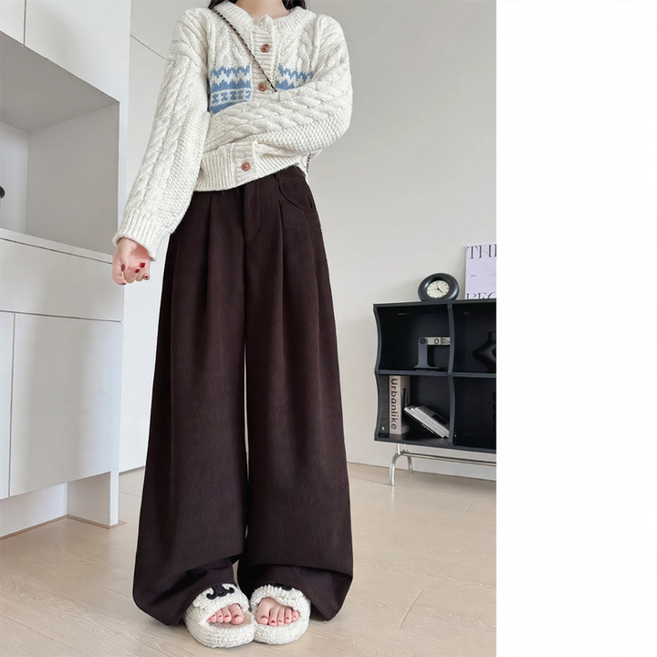 Women’s corduroy pants with wide leg, high waist