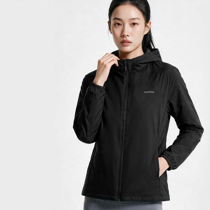 Lightweight outdoor down jacket with hood, white duck down