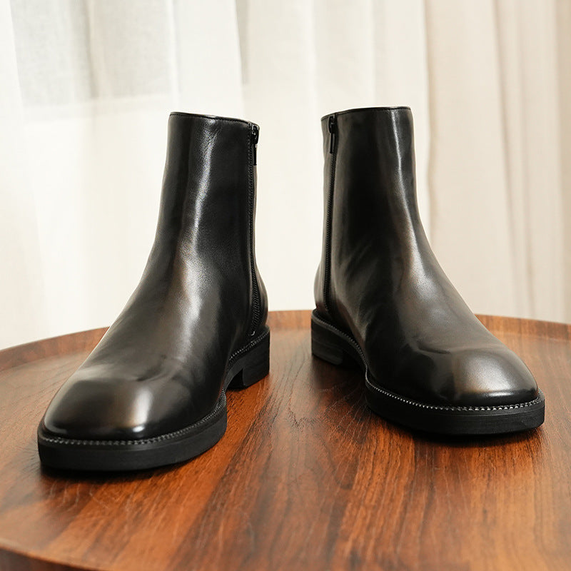 Men's Chelsea boots, cowhide leather, non-slip rubber sole
