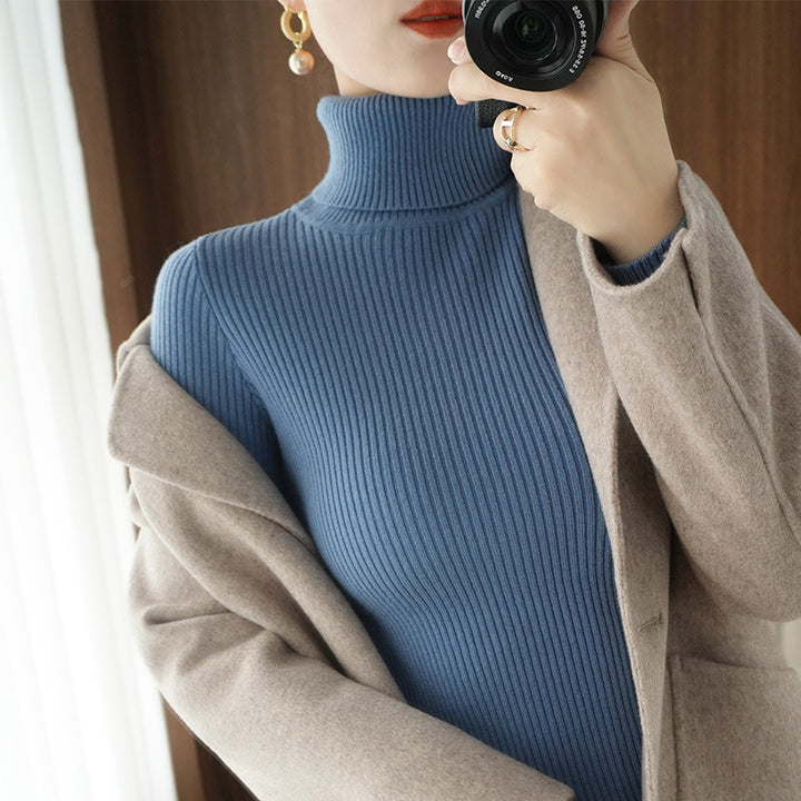 Women's turtleneck sweater, ribbed, slim fit