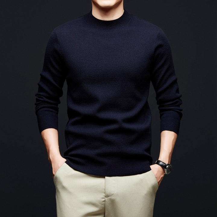 Men's wool pullover, round neck or stand-up collar, 100% wool