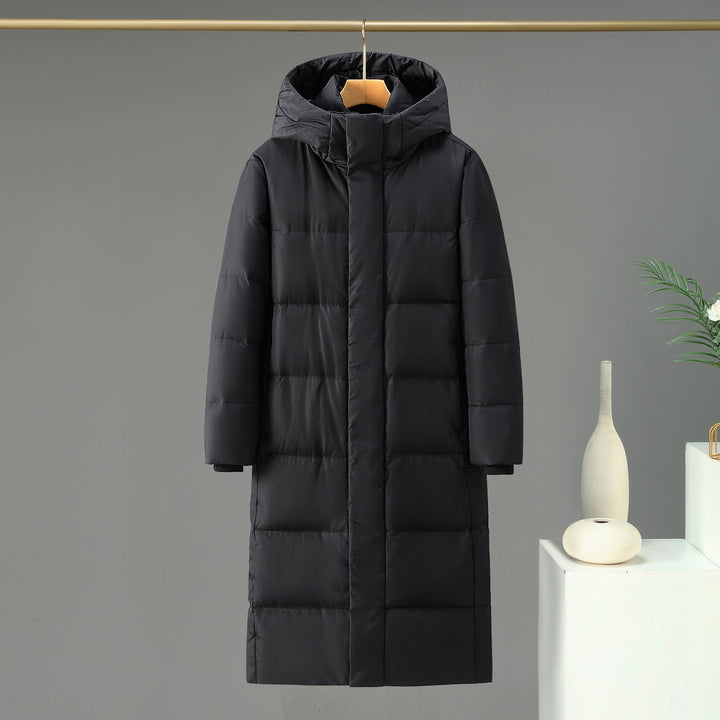 Long down coat, knee-length, white goose down