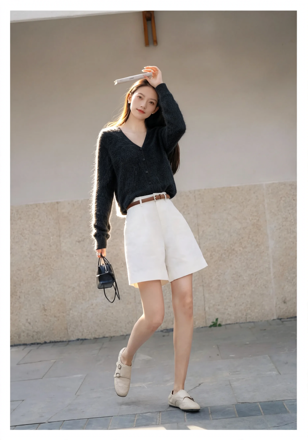 Women's cardigan, round neck, brushed