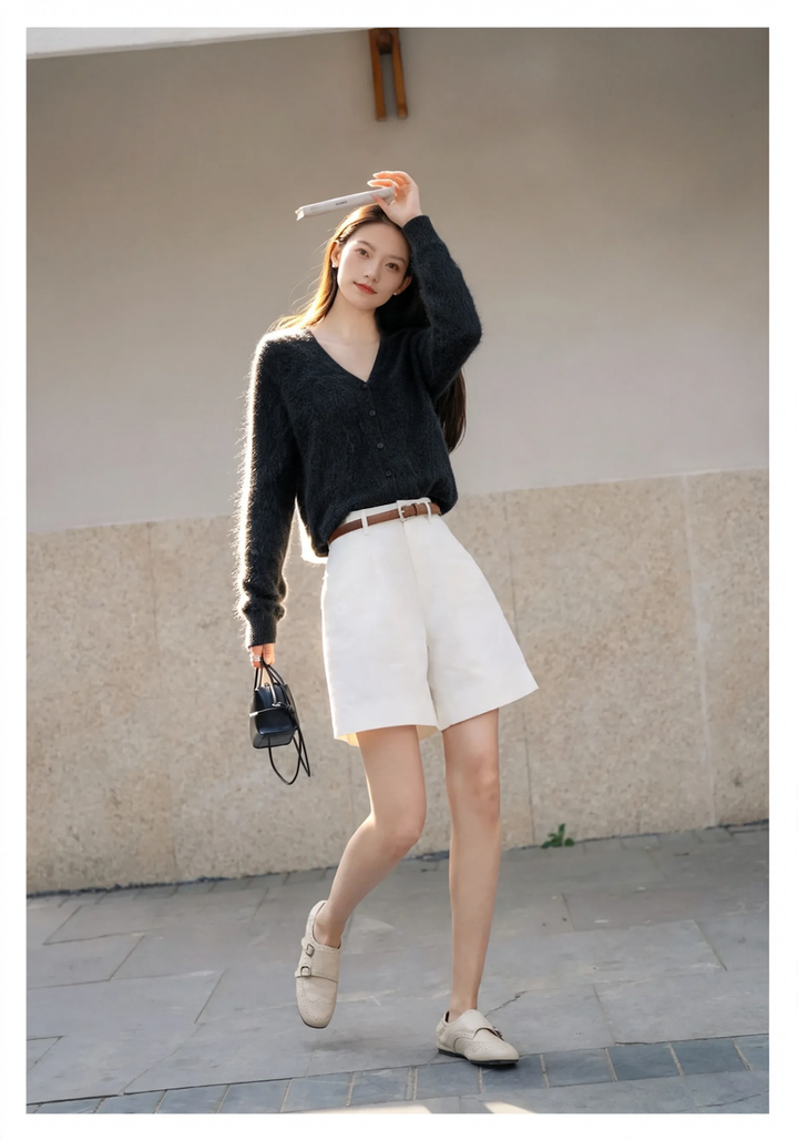 Women's cardigan, round neck, brushed