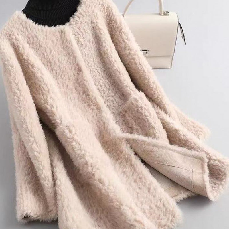 Ladies Sheepskin Coat, mid-length, Granulate Look