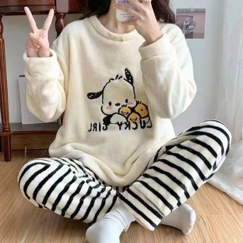 Women's pajamas, flannel, long-sleeved, playful design