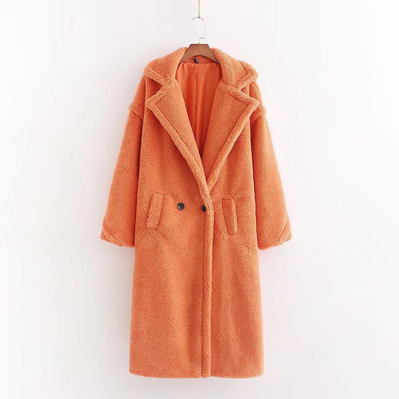 Loose lamb fur imitation coat, long