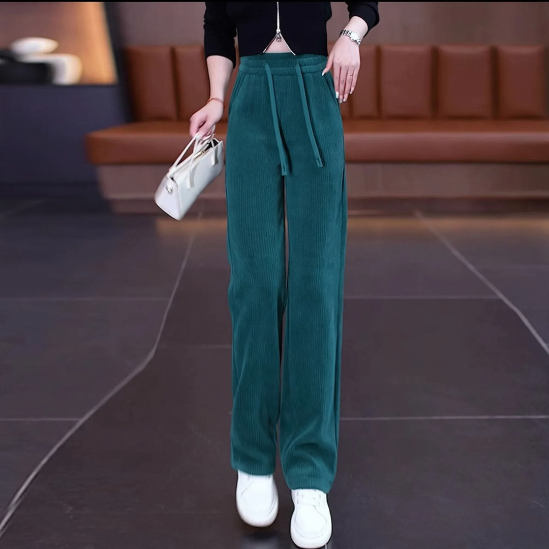 Fleece-lined corduroy trousers, straight fit, elegant