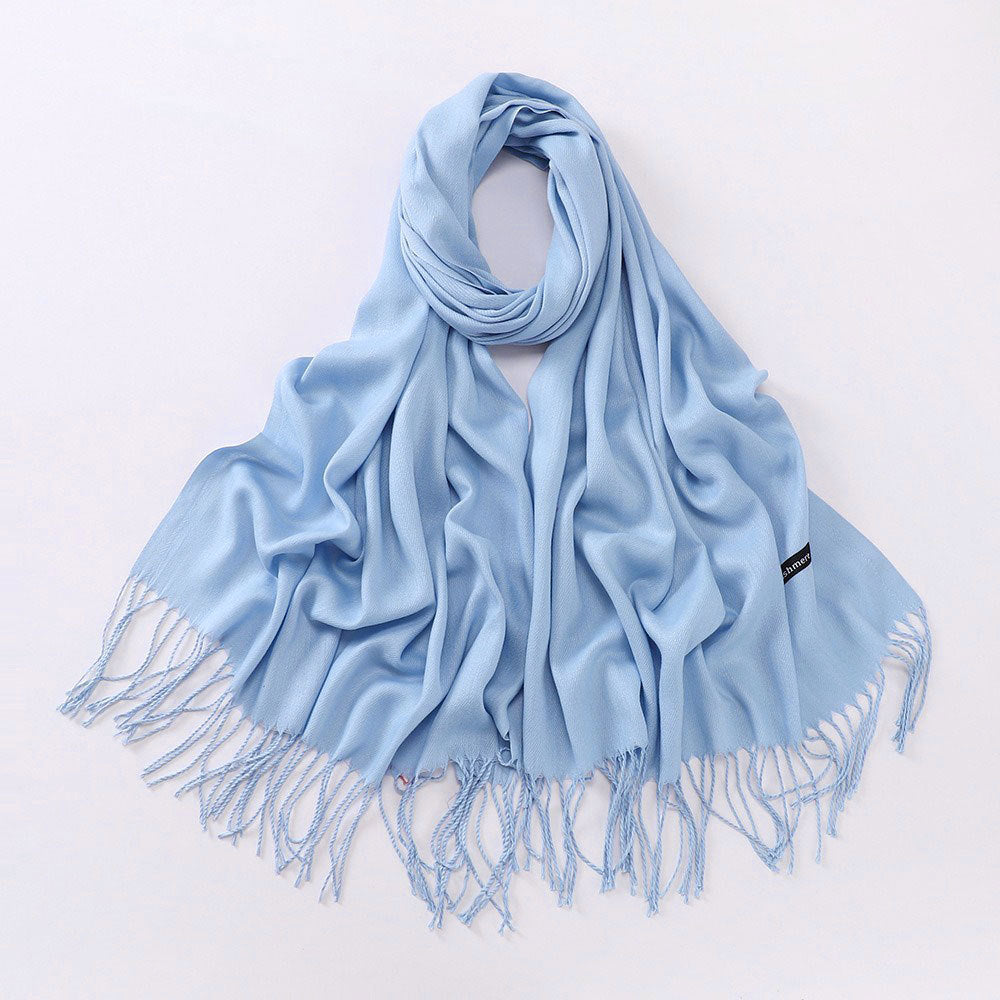 Solid colored scarf made of cashmere imitation with fringes, 200x70 cm