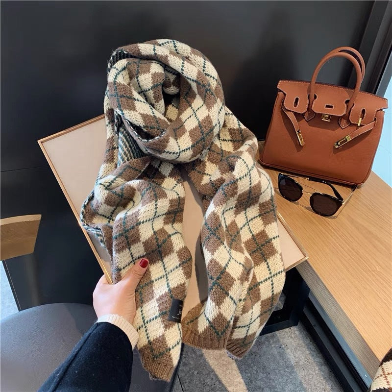 Checked knit scarf, 148x20 cm