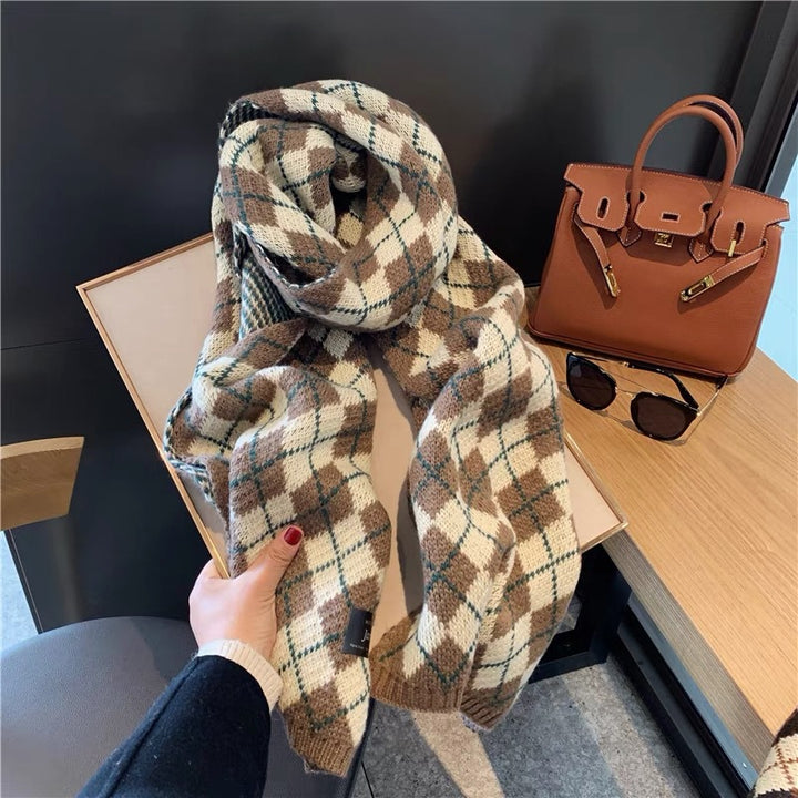 Checked knit scarf, 148x20 cm