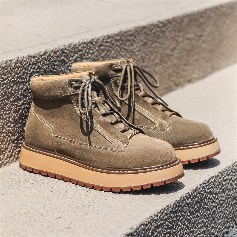 Men's Leather Boots, Platform, Vintage Style, Lace-up Boots