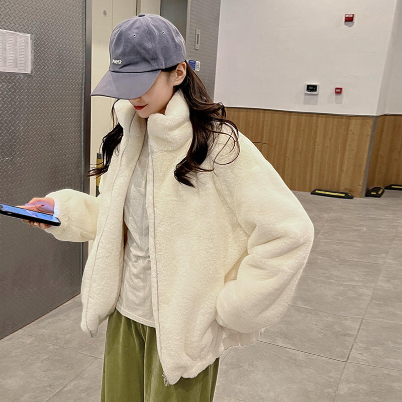 Loosely cut lambskin look jacket