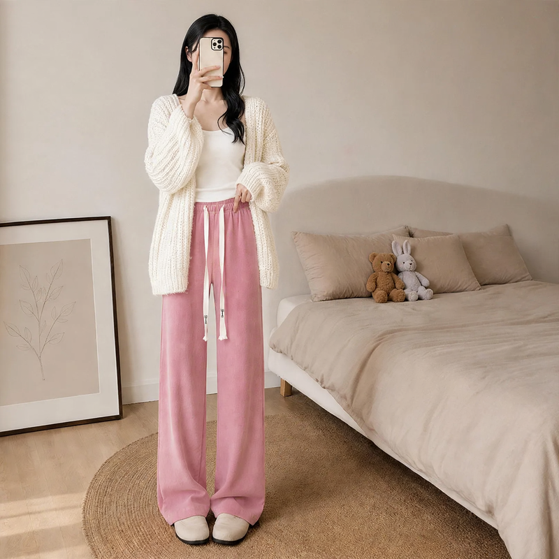 Padded cord trousers, straight cut