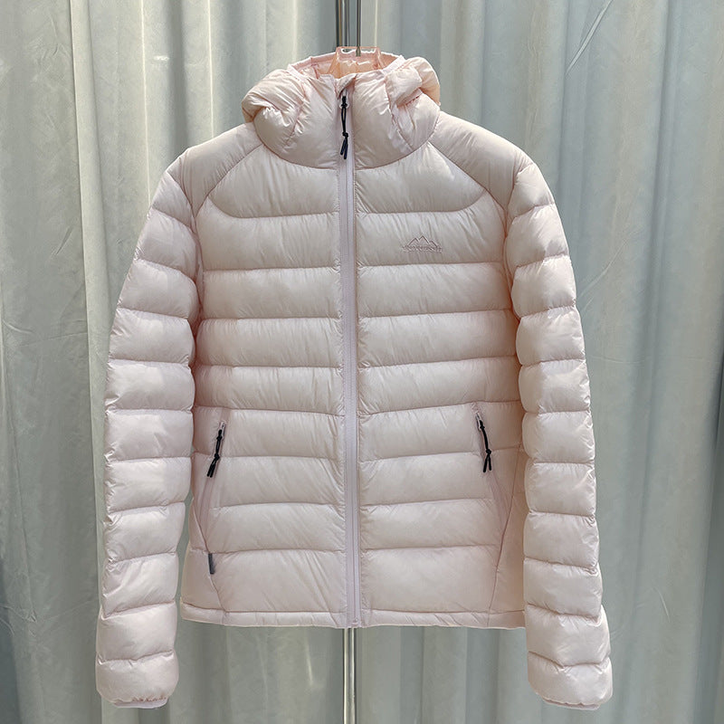 Light down jacket with hood, white duck down filling