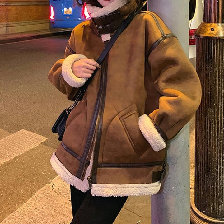 Women’s lambskin imitation jacket in biker style