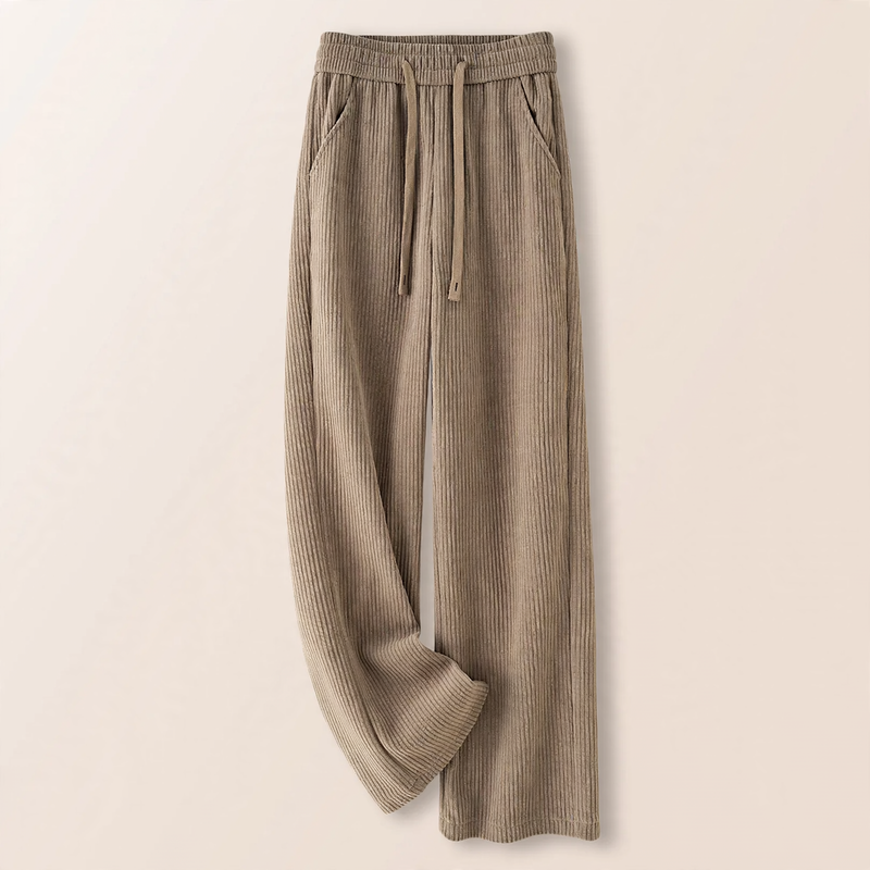 Fleece-lined corduroy pants with high waist
