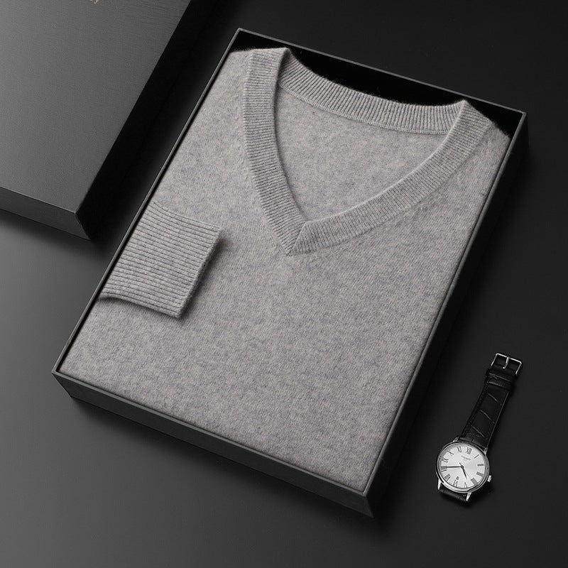 Men's Wool Sweater, V-Neck, Business Style
