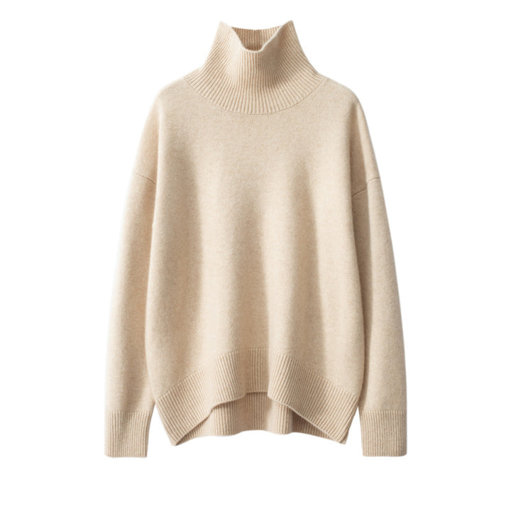 Women's cashmere sweater, high collar, loose fit