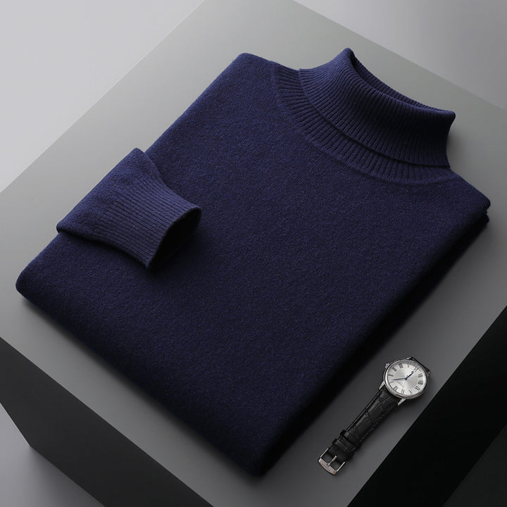 Men's turtleneck sweater, solid color, long-sleeved, knit
