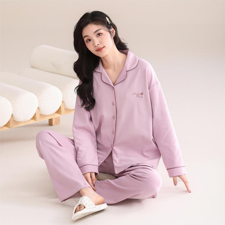 Pair-Pajama-Set, Cotton, Long Sleeve, with Chest Padding