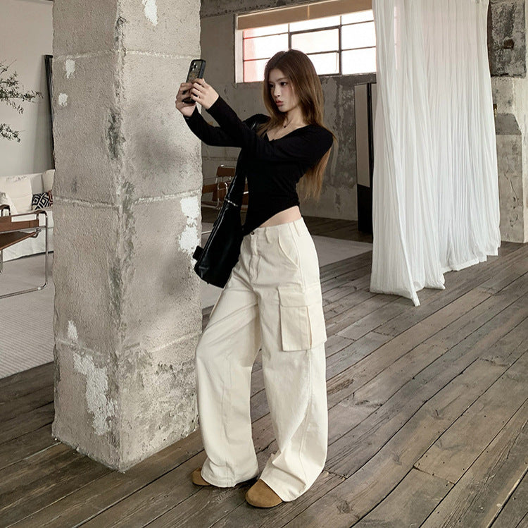 Loose corduroy casual pants made of cotton, straight cut