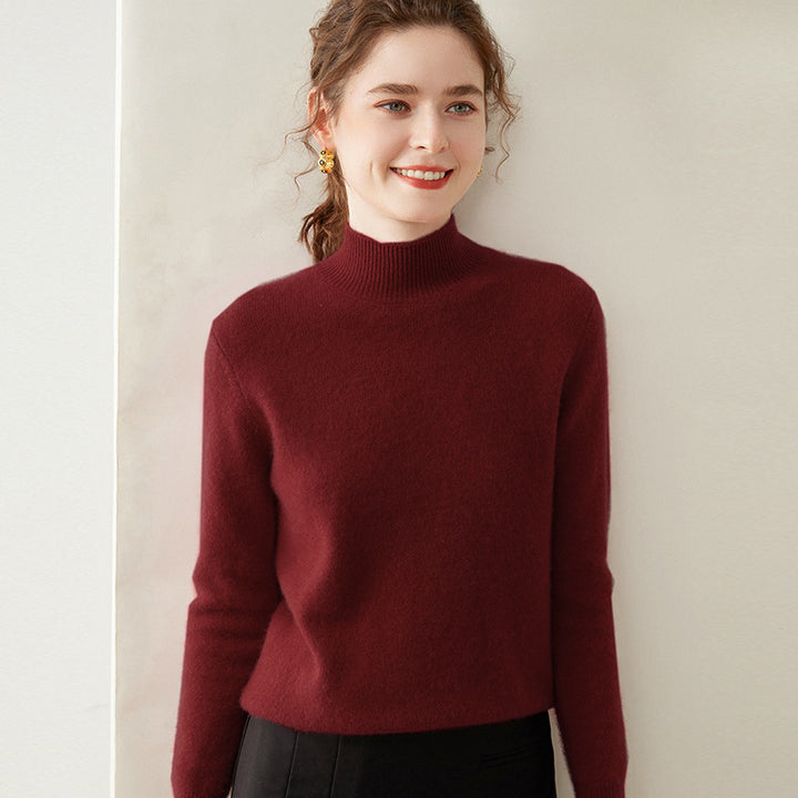Women's cashmere sweater, semi-high collar, two-ply, loose