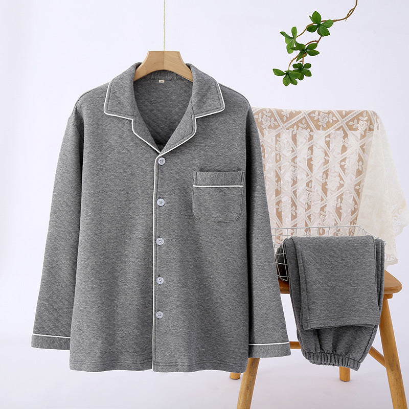 Pair-Pajama-Set, cotton, three-layer quilted, warm