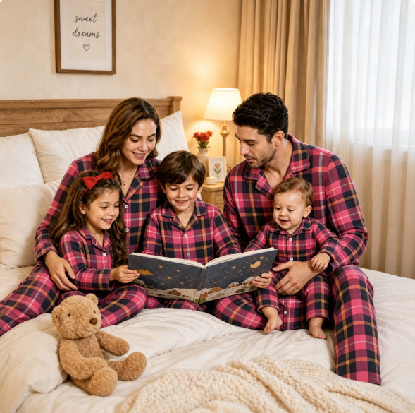 Family Pajama Set, checked, Long sleeve, with lapel