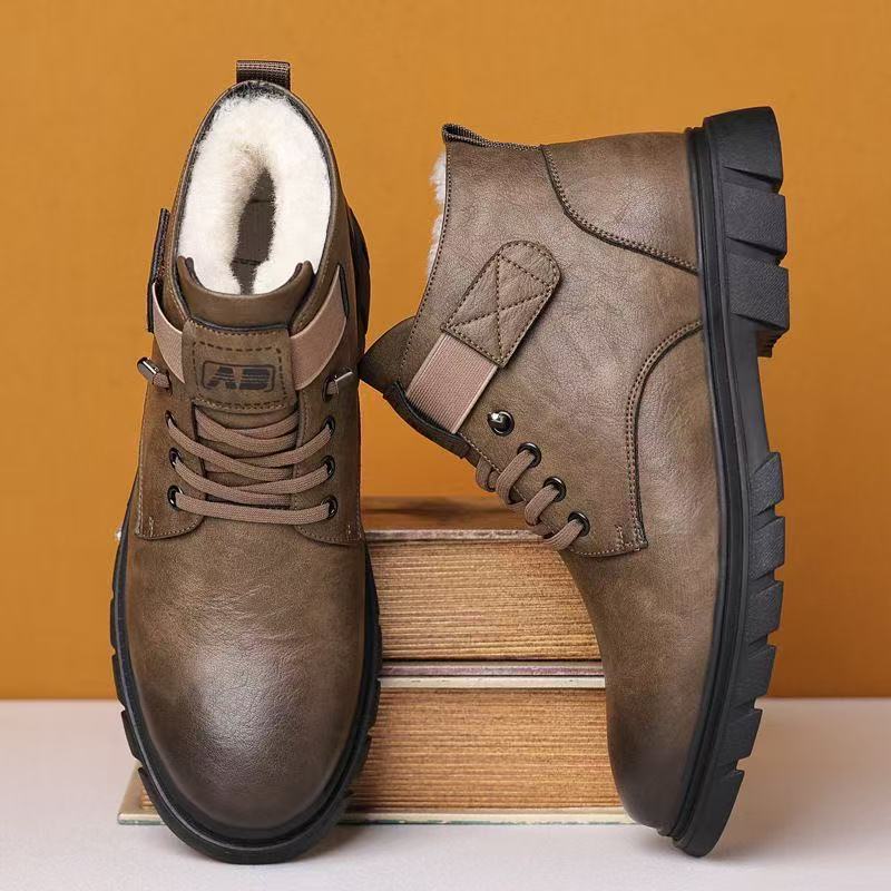 Padded men's boots, high-top, synthetic PU, winter