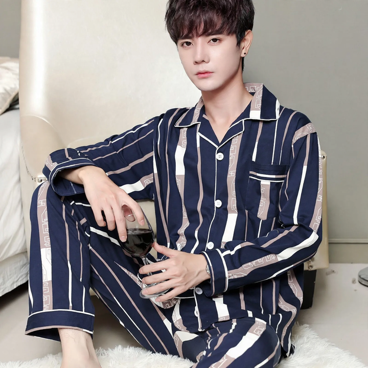 Men's Pajama Set, 100% Cotton, Long Sleeve, Plus Sizes