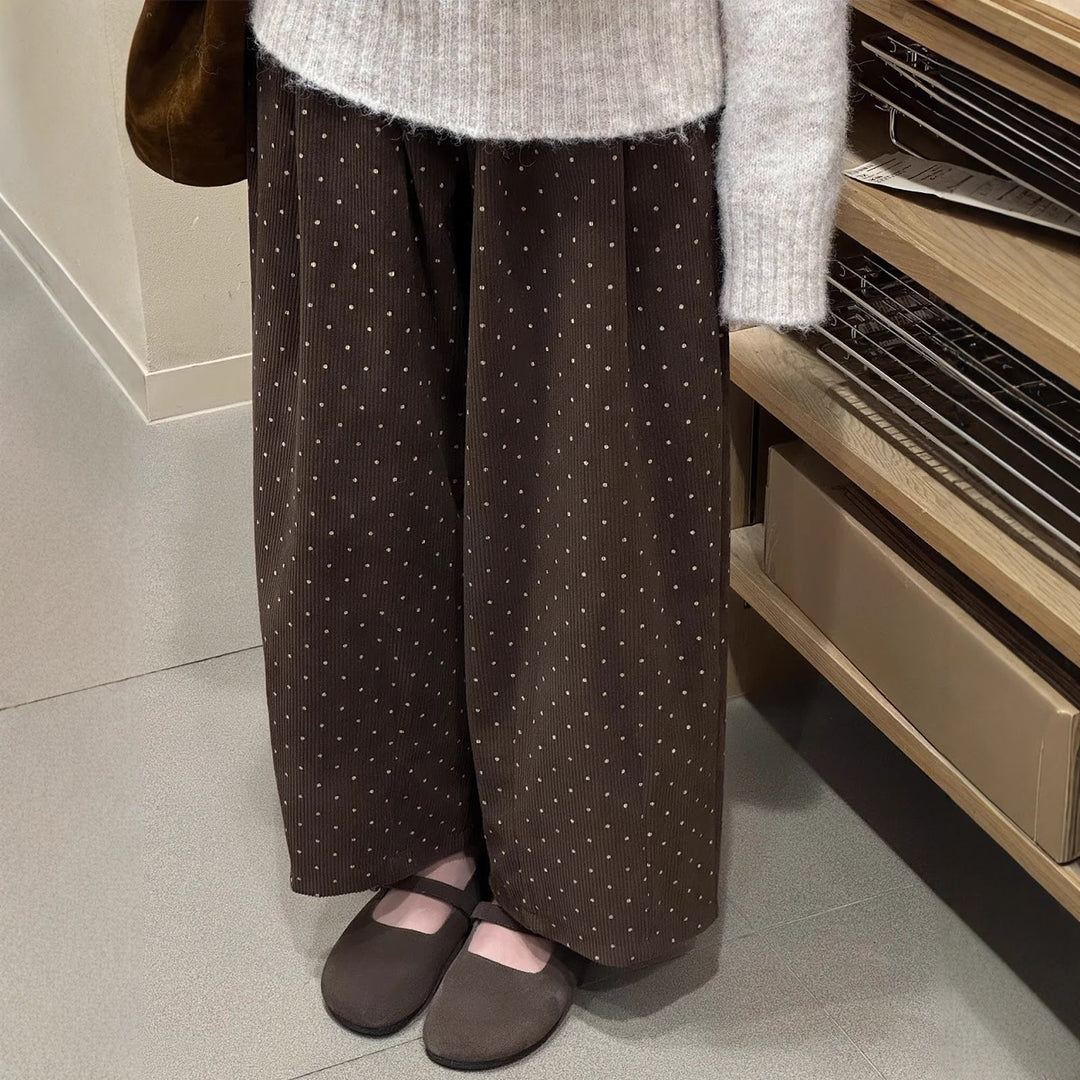 Women's corduroy pants, 7/8 length, dotted, lined
