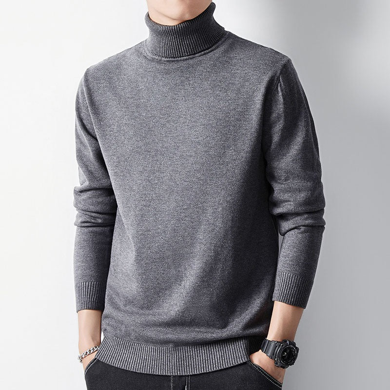 Men's knit sweater with high collar, body-hugging