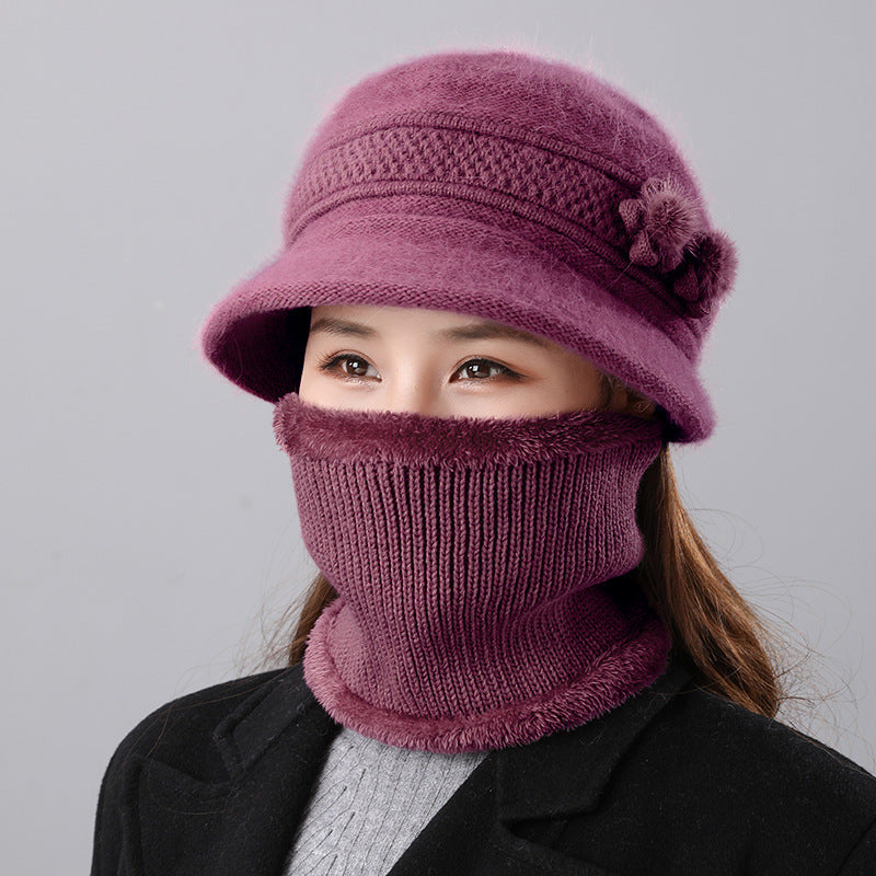 Warm set of knitted hat and scarf