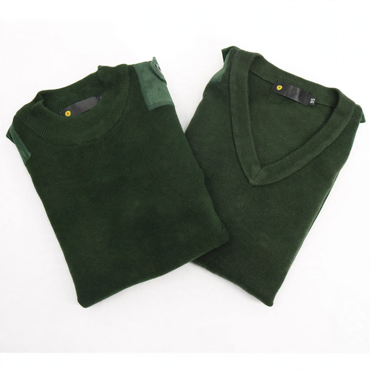 Men's wool pullover, V-neck, military style