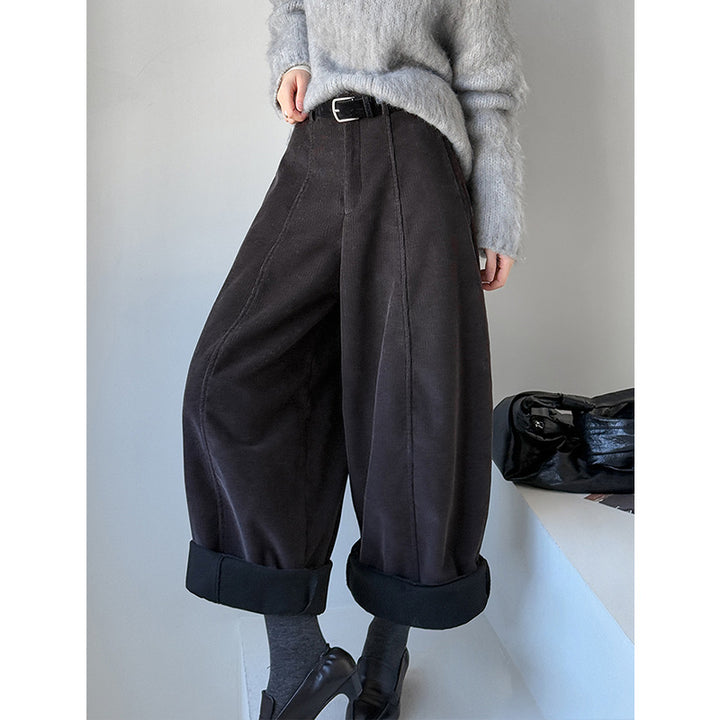 Padded cord wide trousers in retro style