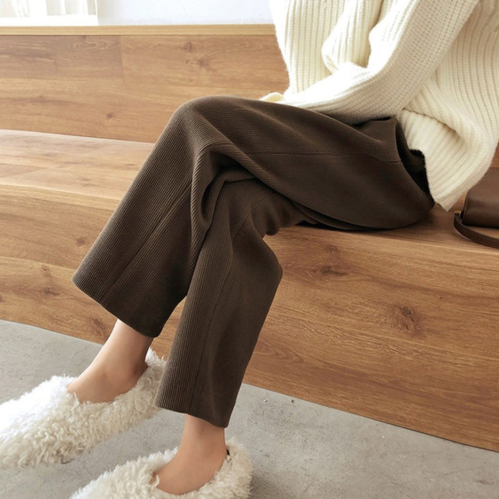Cord pants with high waistband, wide cut, women