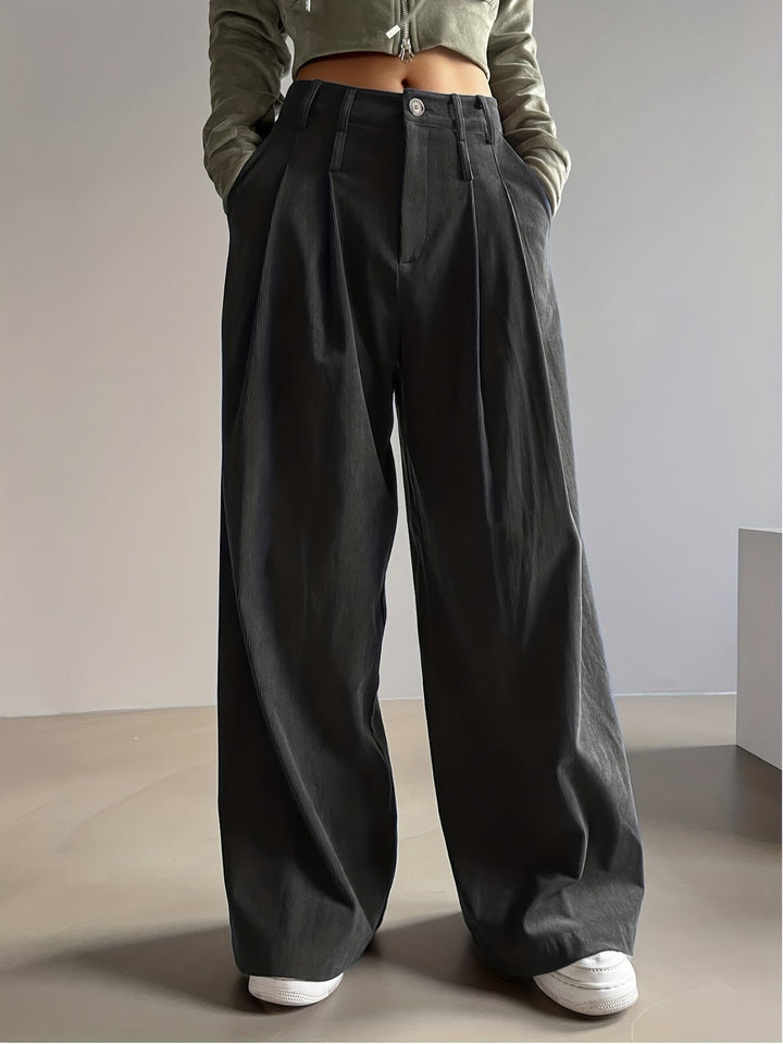 Women's corduroy pants with wide leg and pleats