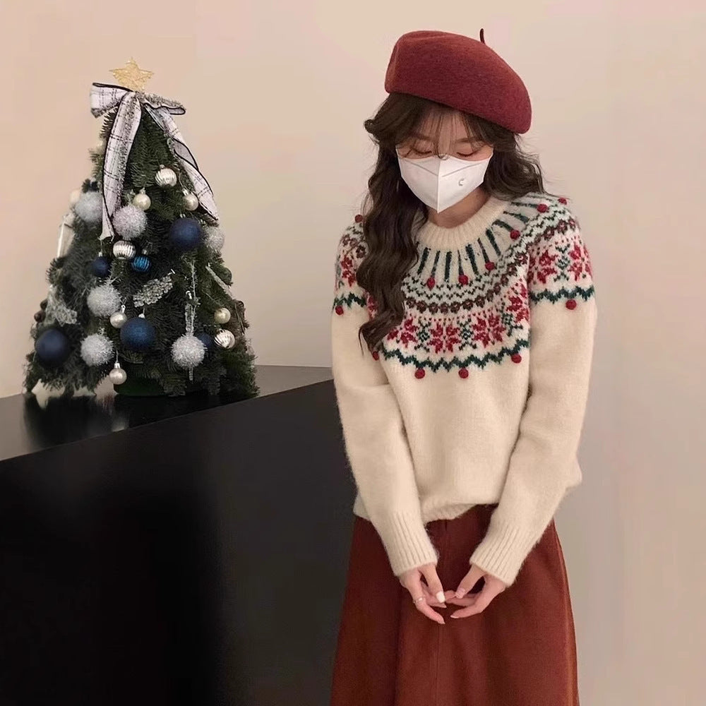 Festive Fair-Isle knitted sweater for women