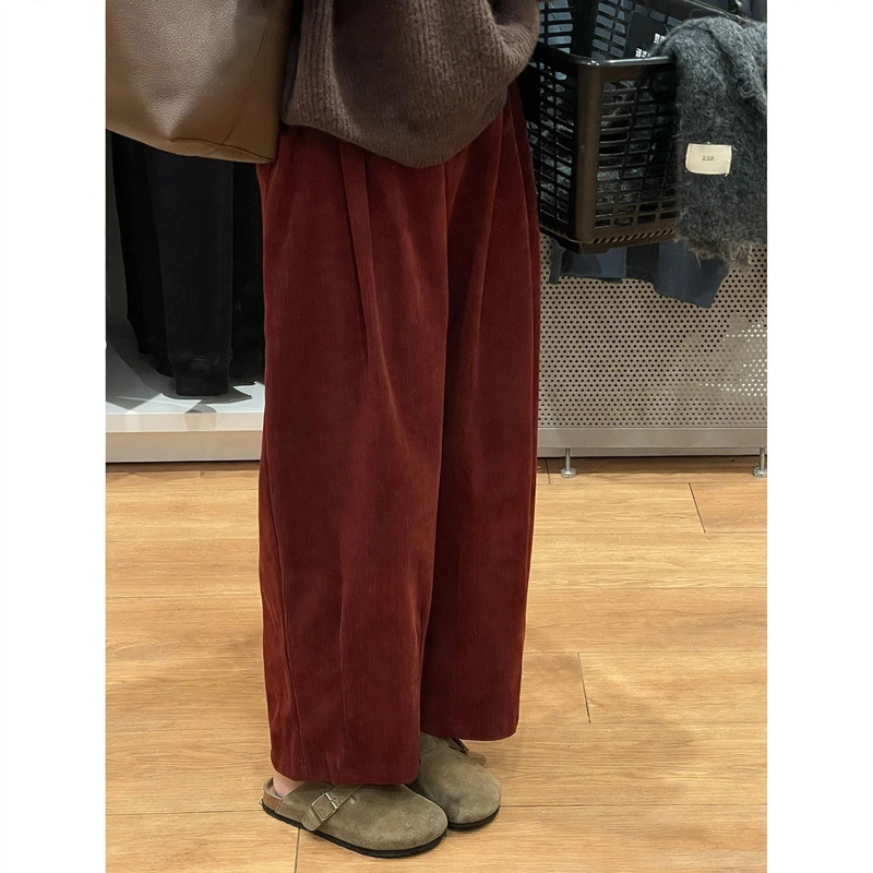Women's corduroy pants, cropped, loose fit