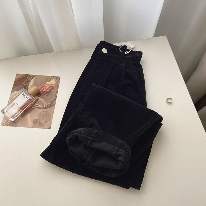 Women's corduroy pants, wide cut, high waisted, quilted