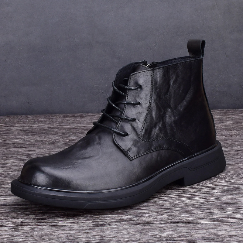 Padded men's leather boots for winter